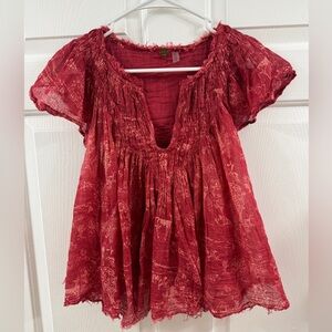 Chic Textured Blouse in Rich Red